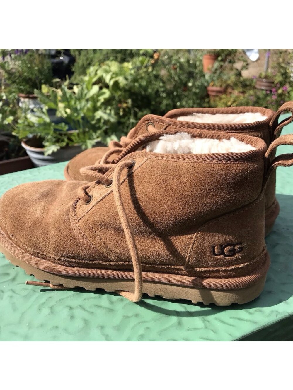 UGG Women's Sz 7 38 Chestnut Neumel Suede Shearling Lined Chukka Ankle Boots EUC